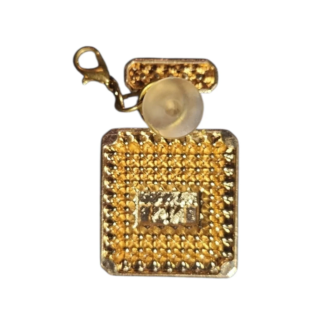 Rhinestone Perfume Bottle Charm Pendant - Gold Tone - Picture 2 of 3